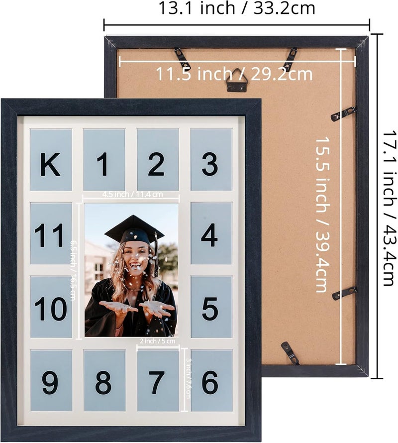 FramePro School Years Picture Frame K-12 Day Graduation Photo Collage Black Frame with Mat, Displays One 5x7 Photo and Twelve 2.5x3.5 Pictures - Image 3